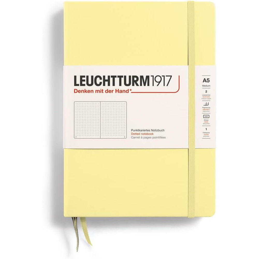Caiet Leuchtturm1917 Medium, A5, cartonat, 251 pagini, punctat, galben vanilie