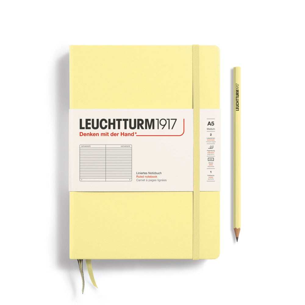 Caiet Leuchtturm1917 Medium, A5, cartonat, 251 pagini, dictando, galben vanilie