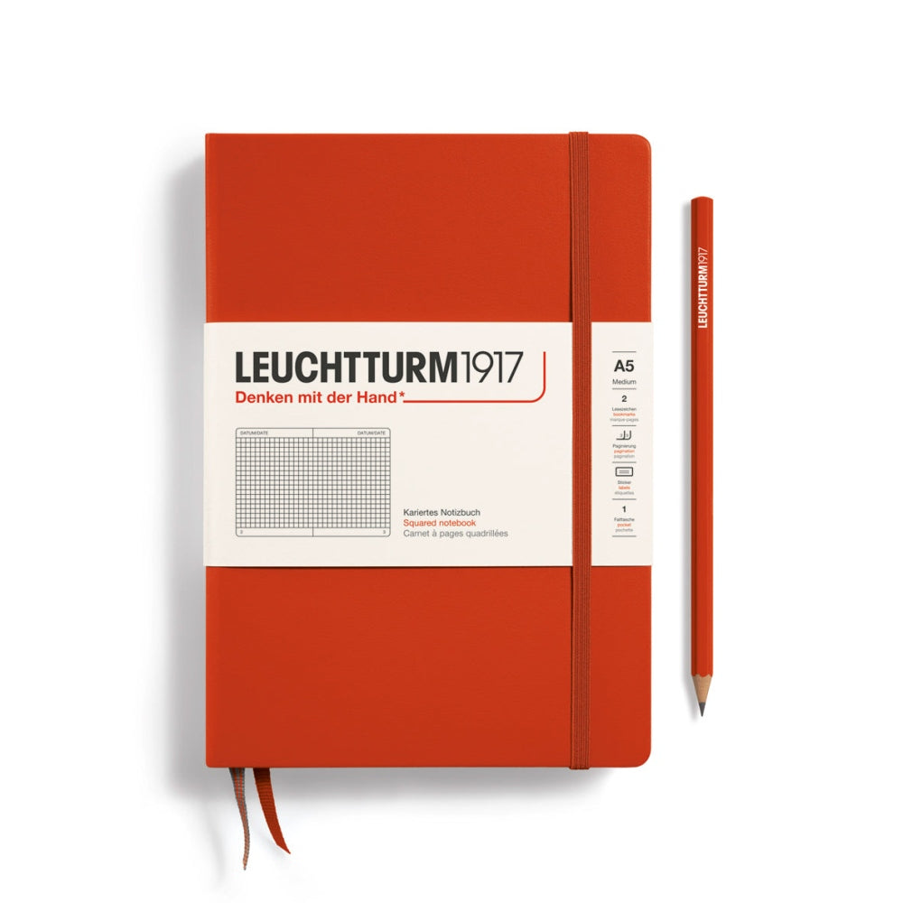 Caiet Leuchtturm1917 Medium, A5, cartonat, 251 pagini, matematica, rosu intens