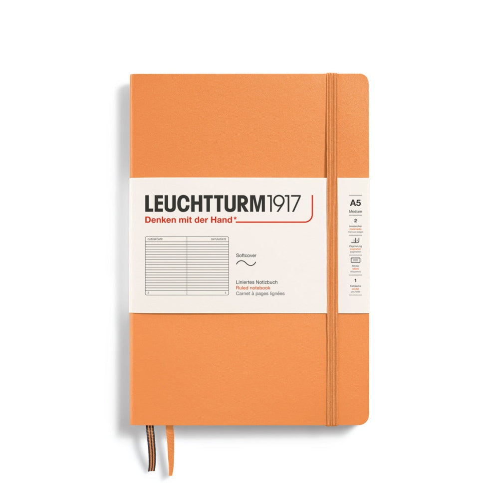Caiet Leuchtturm1917 Medium, A5, necartonat, 123 pagini, dictando, portocaliu pastel
