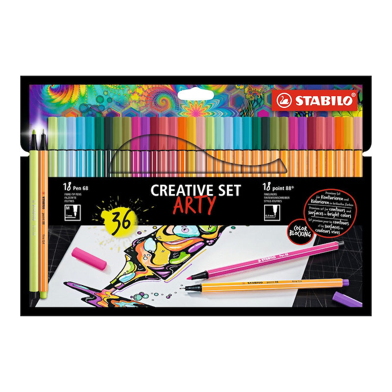Stabilo Point 88 x 18 culori, Pen 68 x 18 culori, 36 bucati / set, etui carton Arty