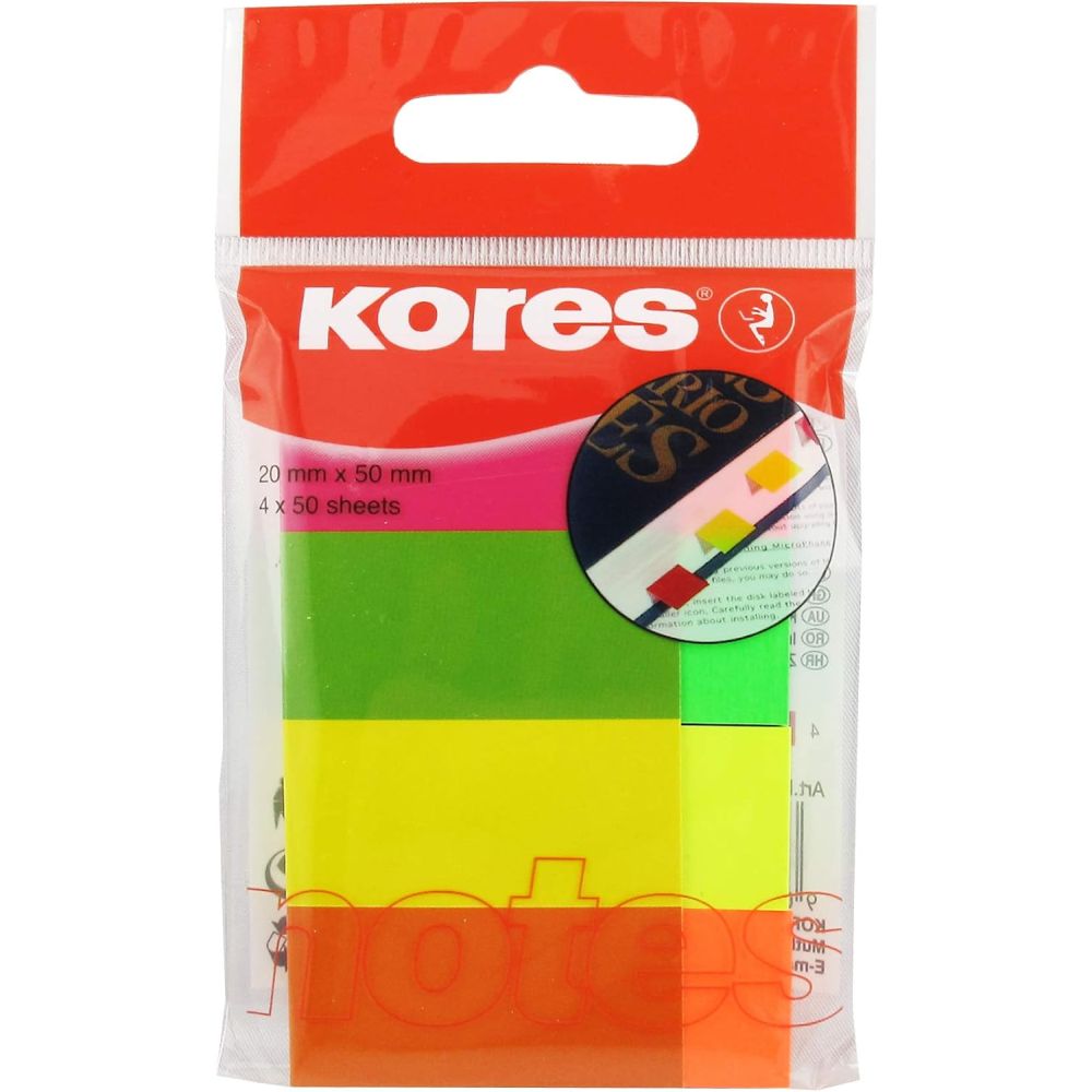 Index adeziv Kores, 20 x 50 mm, 4 x 50 file, hartie, culori asortate