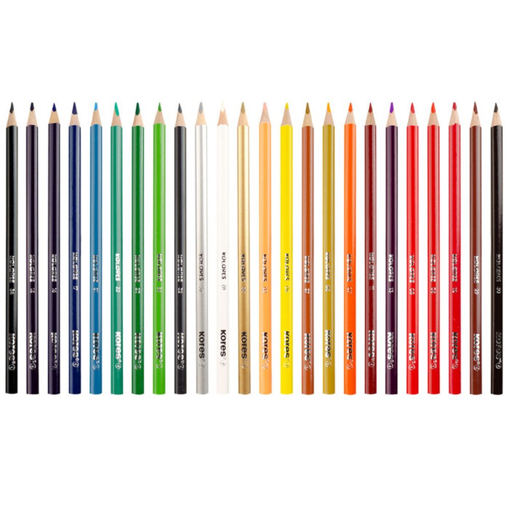 Creioane colorate Kores Kolores, 3 mm, triunghiulare, 24 bucati / set, ascutitoare, camp pentru nume