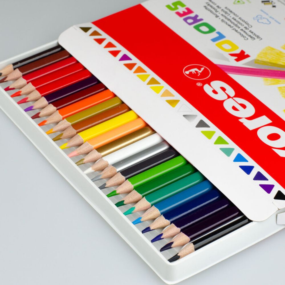 Creioane colorate Kores Kolores, 3 mm, triunghiulare, 24 bucati / set, ascutitoare, camp pentru nume