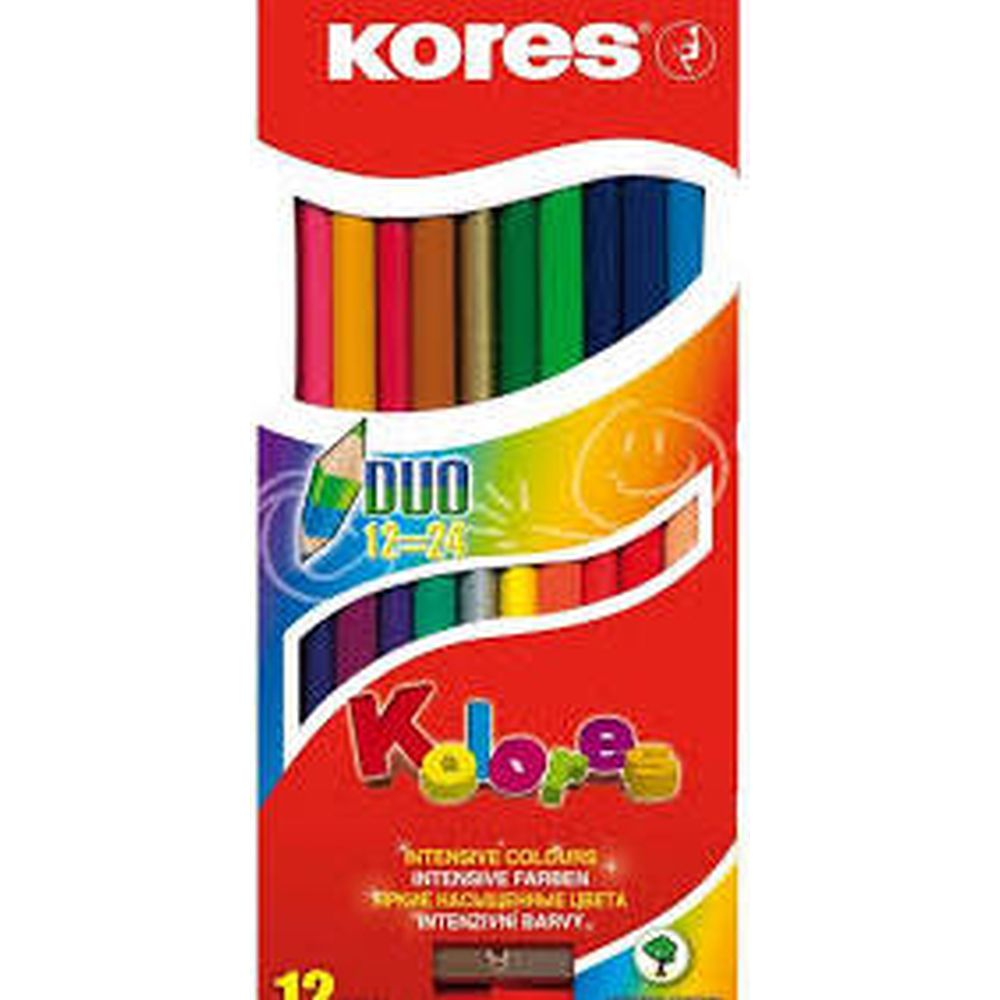 Creioane colorate Kores Kolores Duo, 3 mm, triunghiulare, 12 bucati / set, ascutitoare