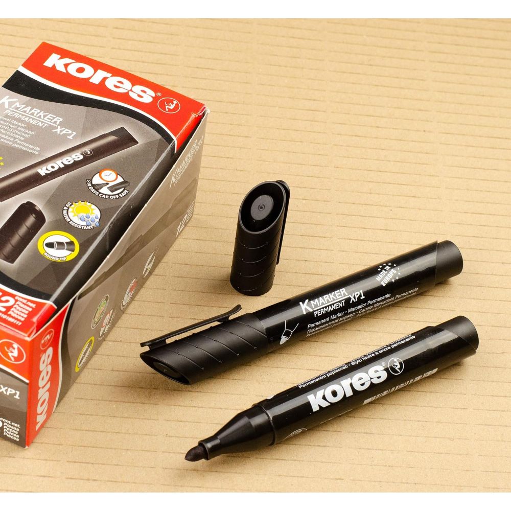 Marker permanent Kores XP 1, varf rotund, 3 mm, negru