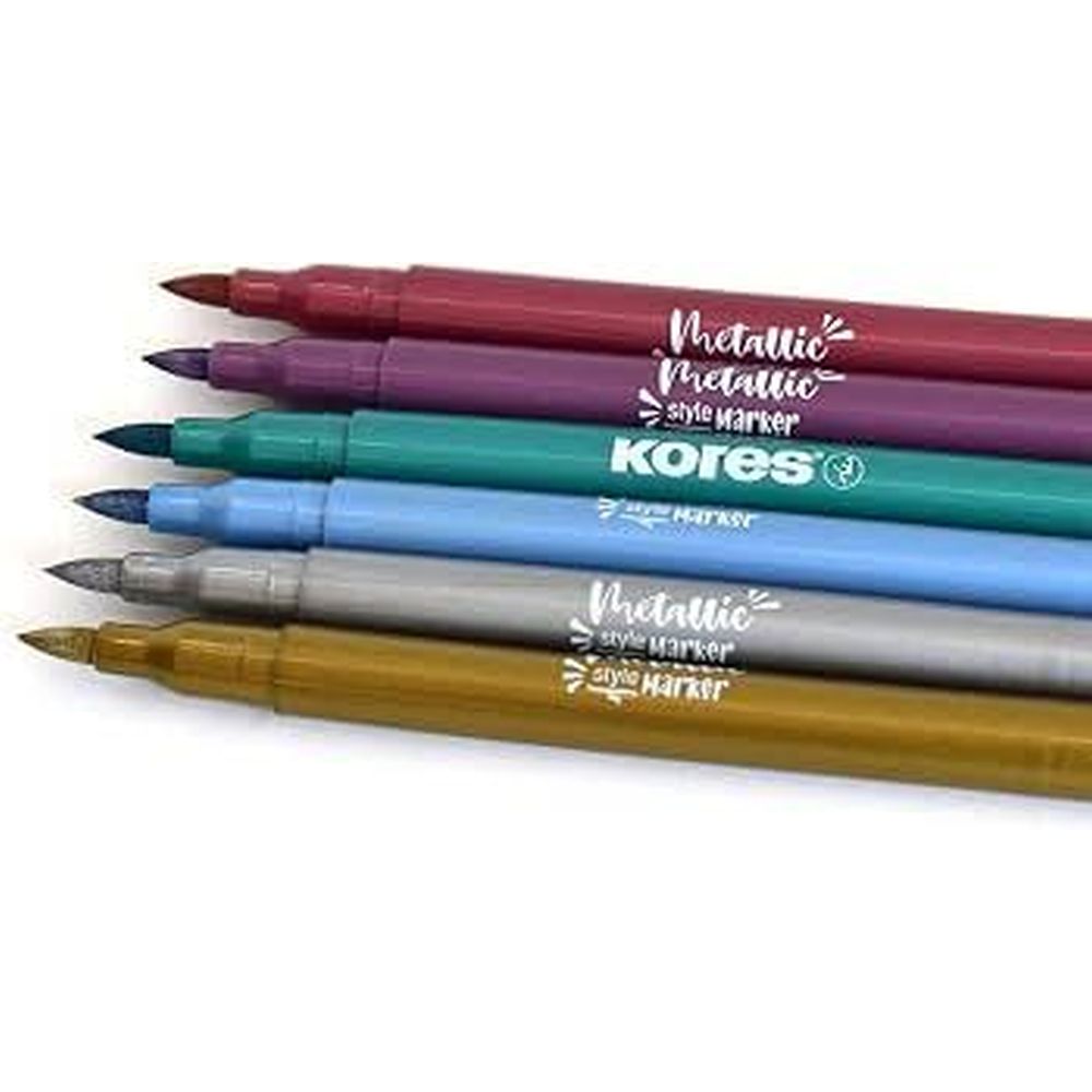 Carioca Metallic Style Kores, varf pensula, 6 culori metalizate/ set