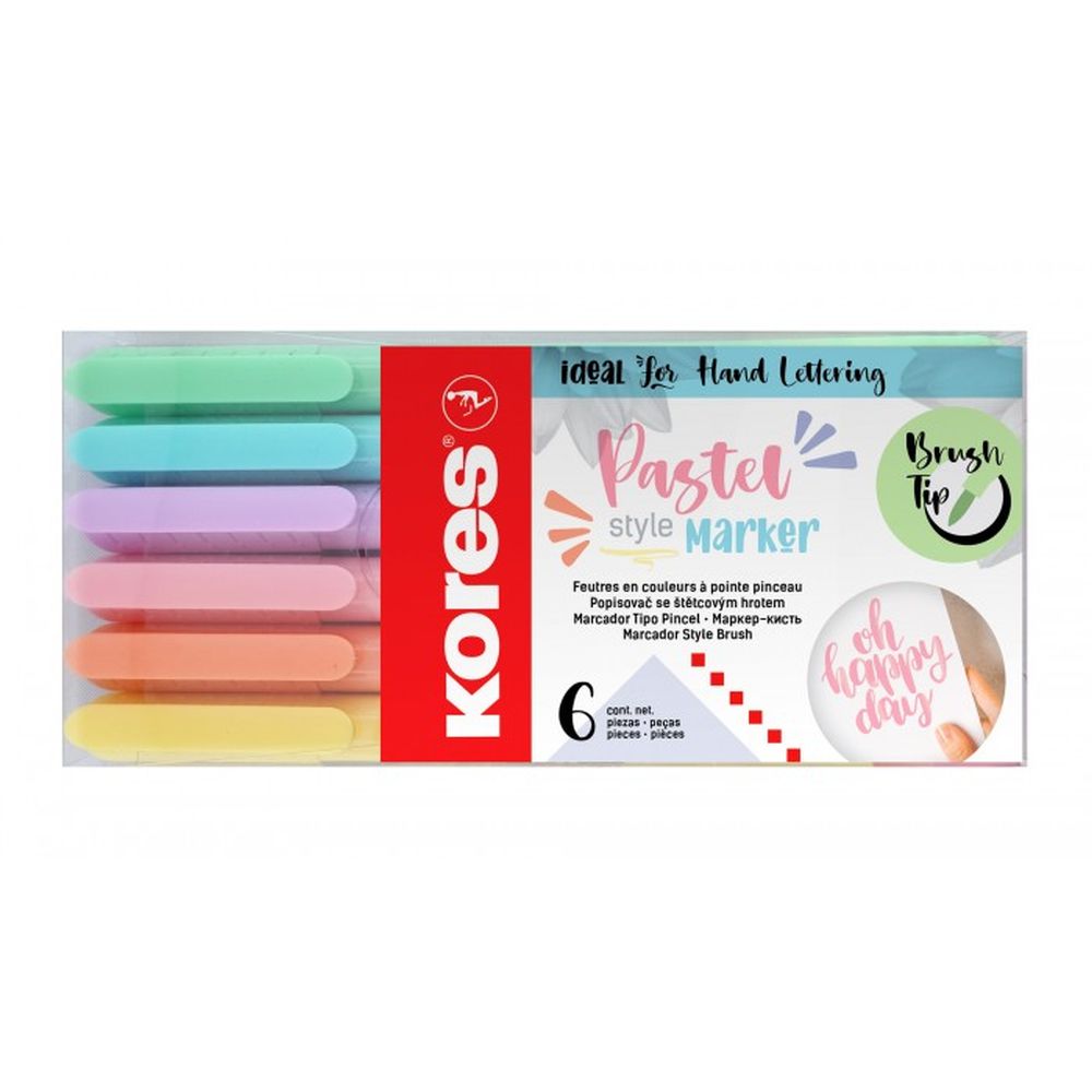 Carioca Pastel Style Kores, varf pensula, 6 culori pastelate/ set