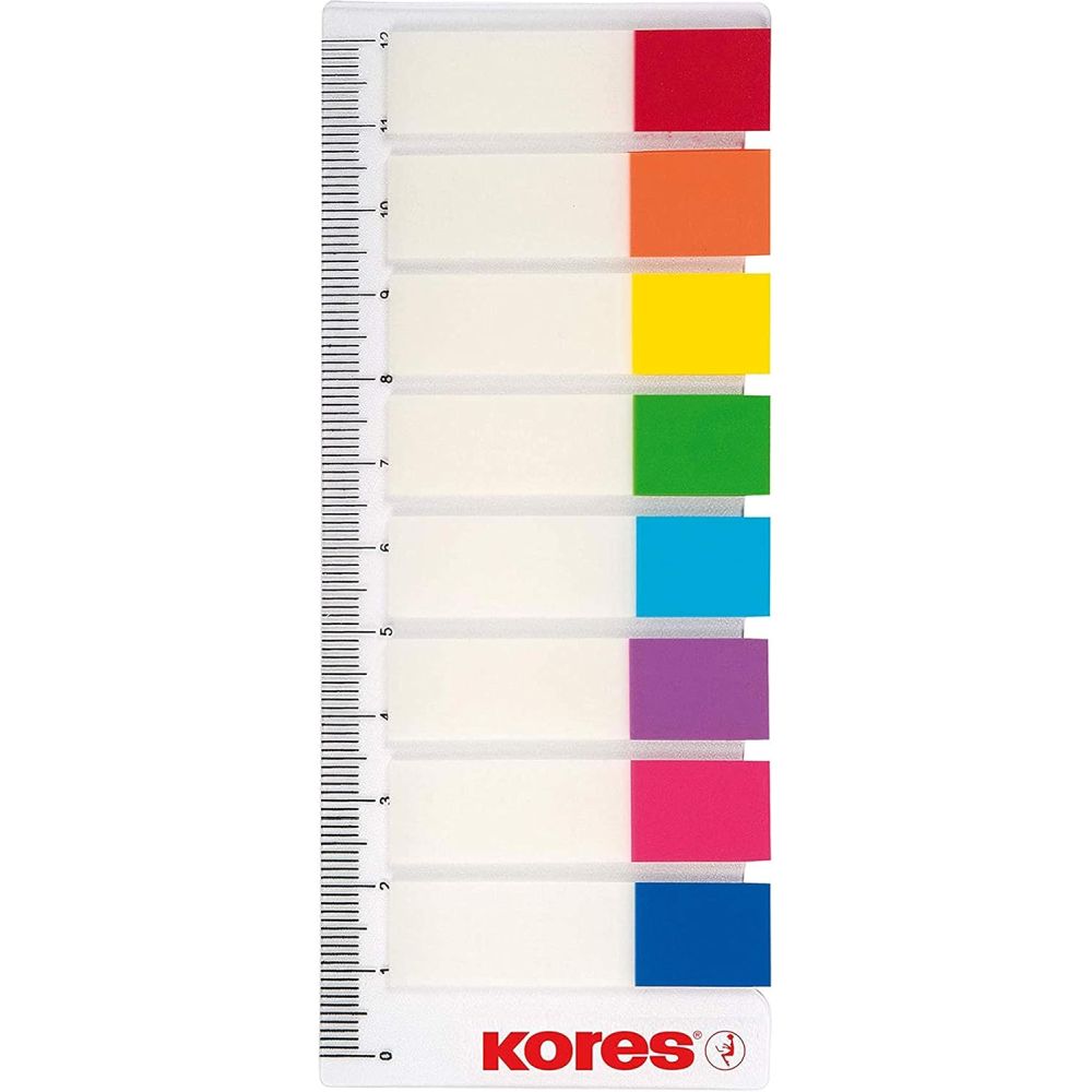 Index adeziv Kores, 12 x 45 mm, 8 x 15 file, rigla 12 cm, plastic, culori asortate