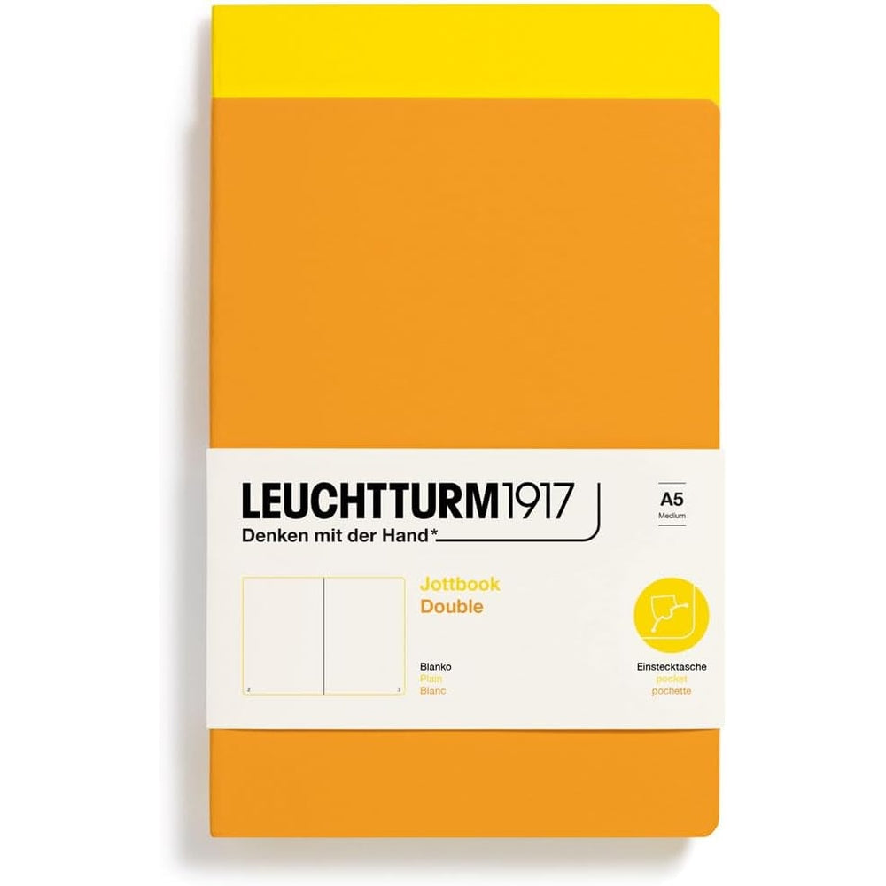 Set 2 caiete Leuchtturm1917 Jottbook Double, A5, 59 pagini, velin, galben lamaie si portocaliu rasarit de soare