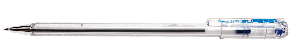 Pix Pentel Superb, 0.7 mm, fara mecanism, corp transparent, albastru