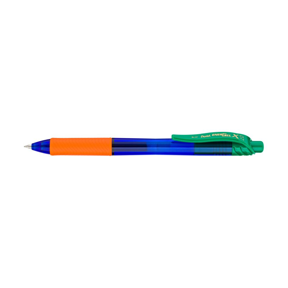 Roller cu gel Pentel EnergelX Crazy Mix cu mecanism 0.7 mm, corp colorat, clip verde, scris negru
