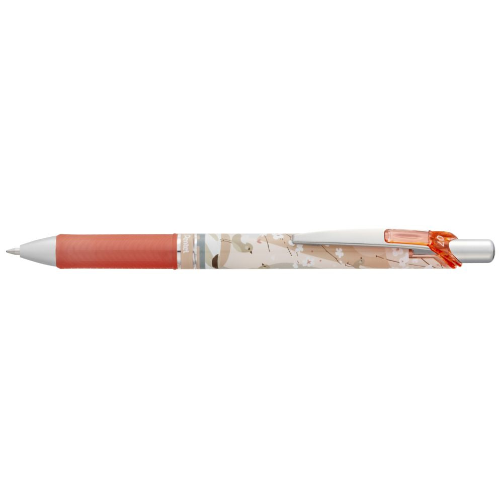 Roller cu gel Pentel EnerGel Nature, 0.7 mm, cu mecanism, albastru, Cherry Blossom