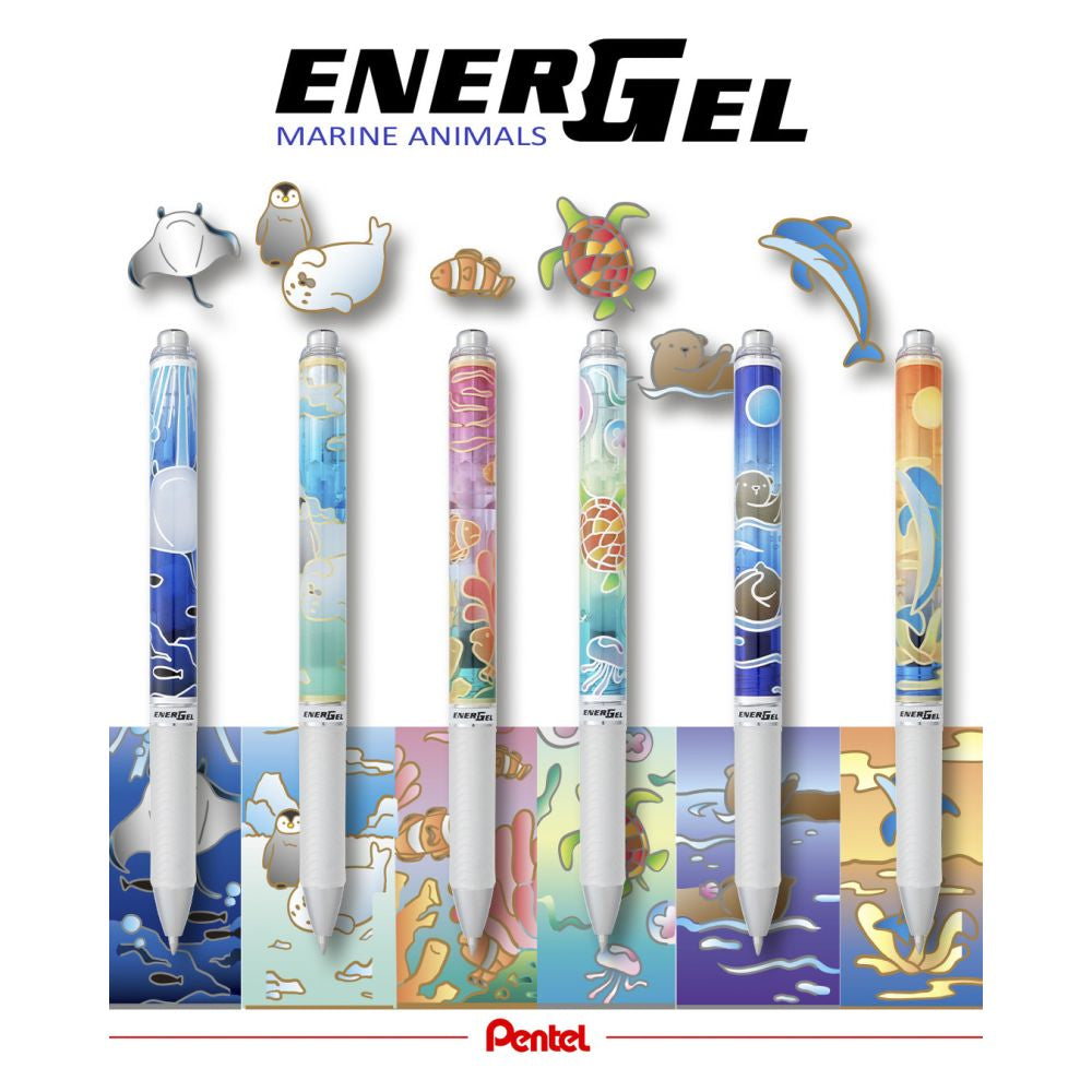 Roller cu gel Pentel EnerGel Marine, 0.7 mm, cu mecanism, albastru, Sea Otter