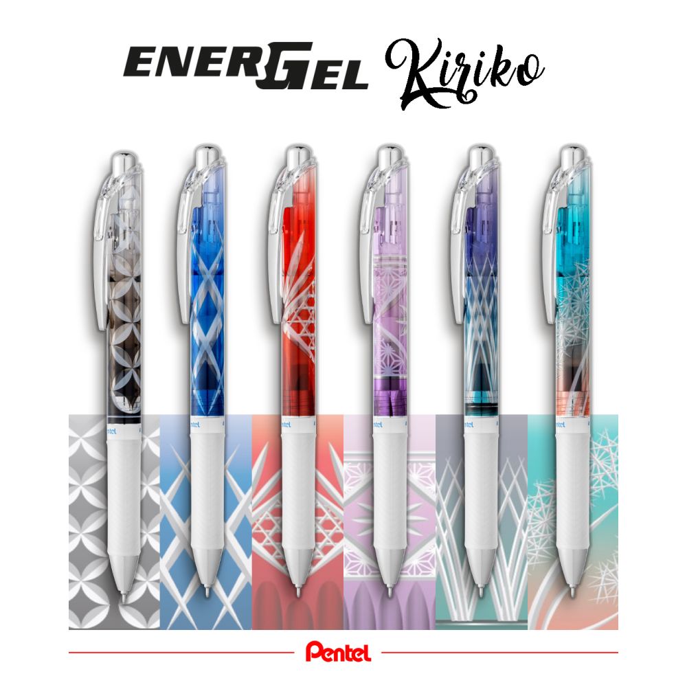 Roller cu gel Pentel EnerGel Kiriko, 0.5 mm, cu mecanism, albastru, Shippou