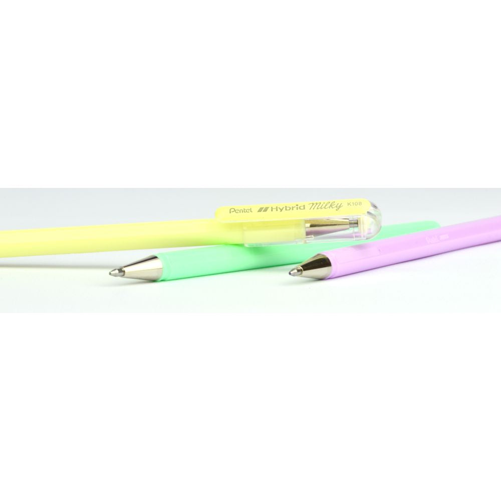 Roller cu gel Pentel Hybrid Milky, 0.8 mm, fara mecanism, galben pastel