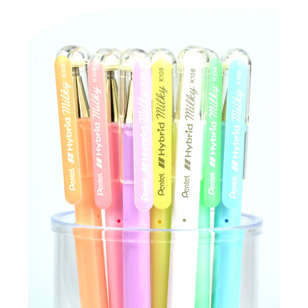Roller cu gel Pentel Hybrid Milky, 0.8 mm, fara mecanism, roz pastel