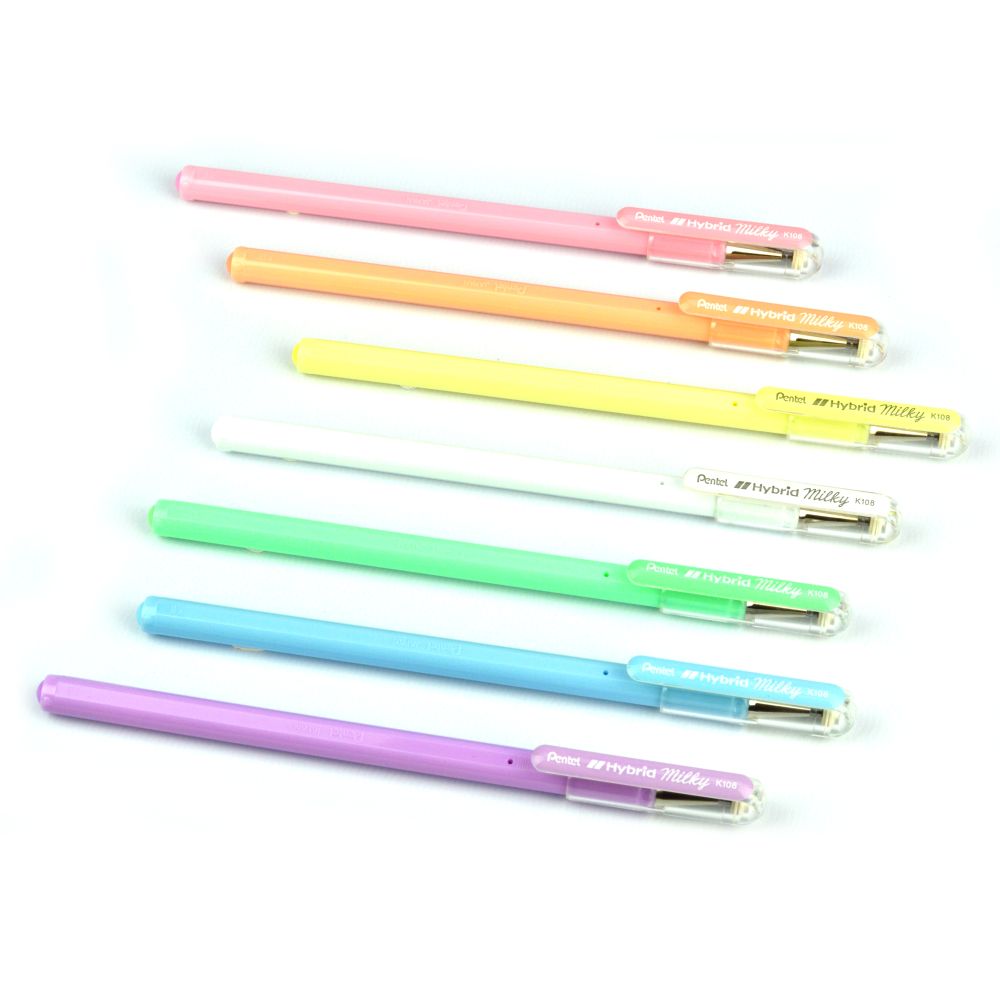 Roller cu gel Pentel Hybrid Milky, 0.8 mm, fara mecanism, roz pastel