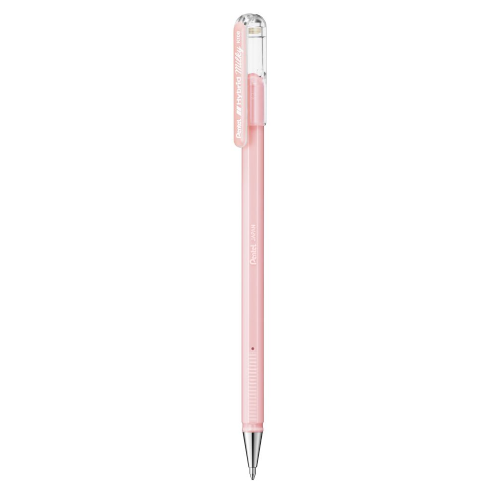 Roller cu gel Pentel Hybrid Milky, 0.8 mm, fara mecanism, roz pastel
