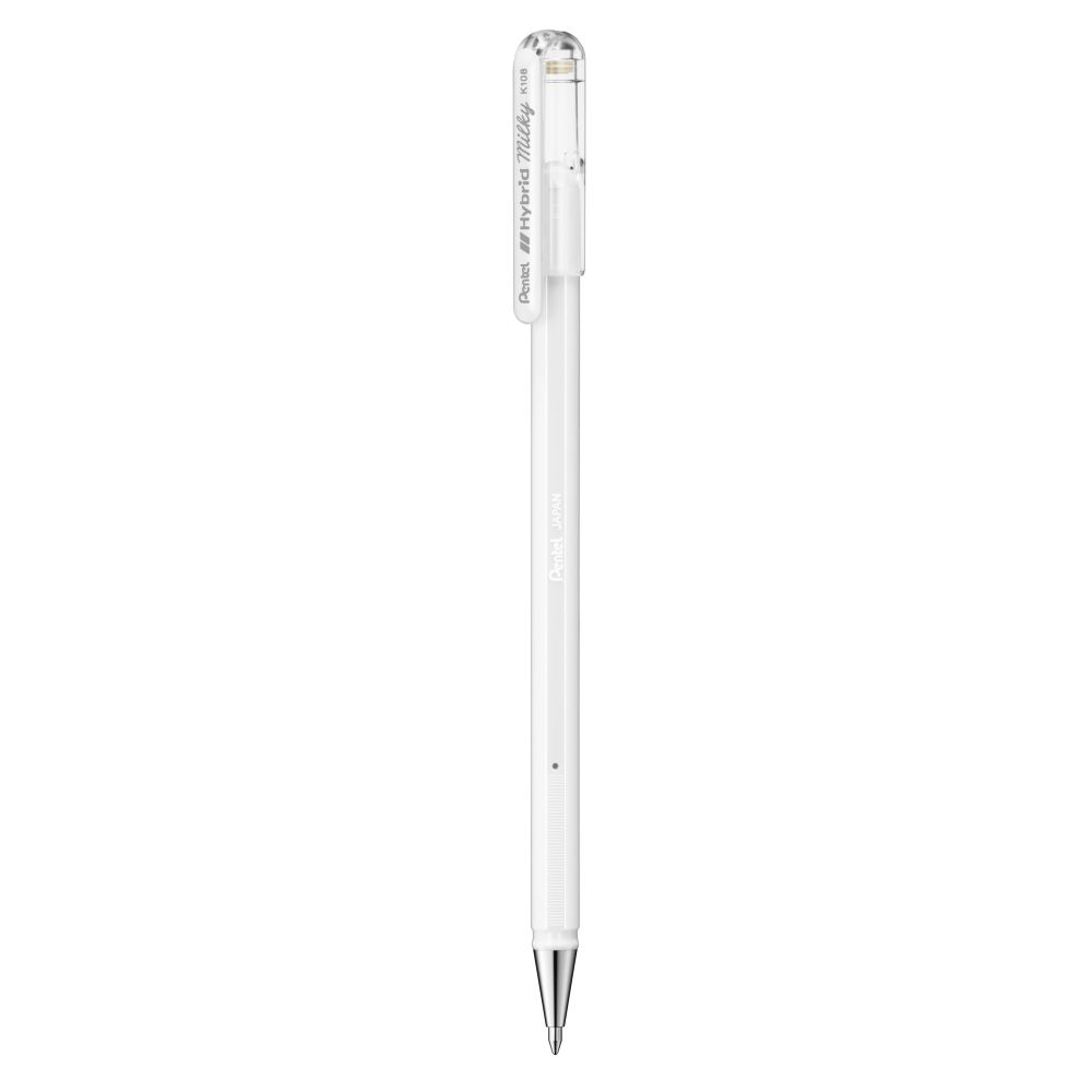 Roller cu gel Pentel Hybrid Milky, 0.8 mm, fara mecanism, alb