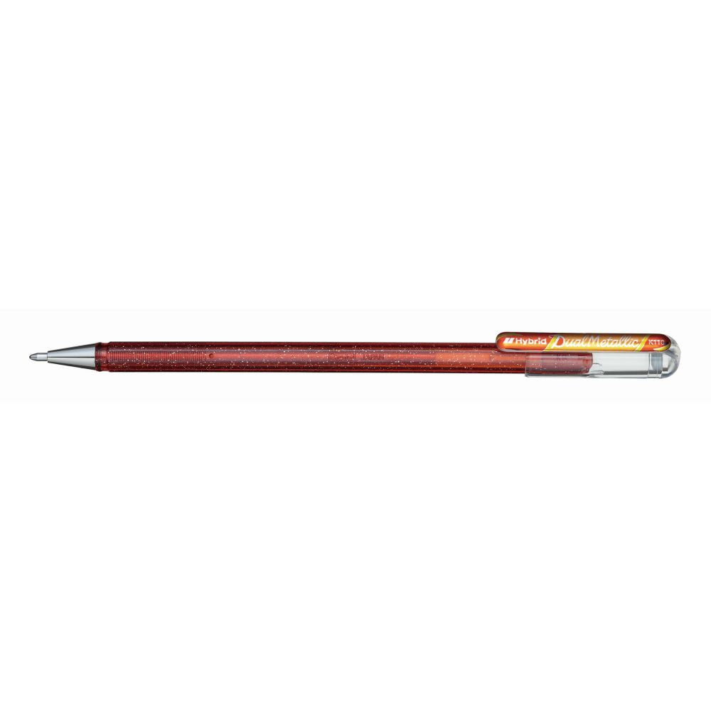 Roller cu gel Pentel Hybrid Duo Metallic, 1 mm, fara mecanism, corp transparent, scris portocaliu / galben metalizat