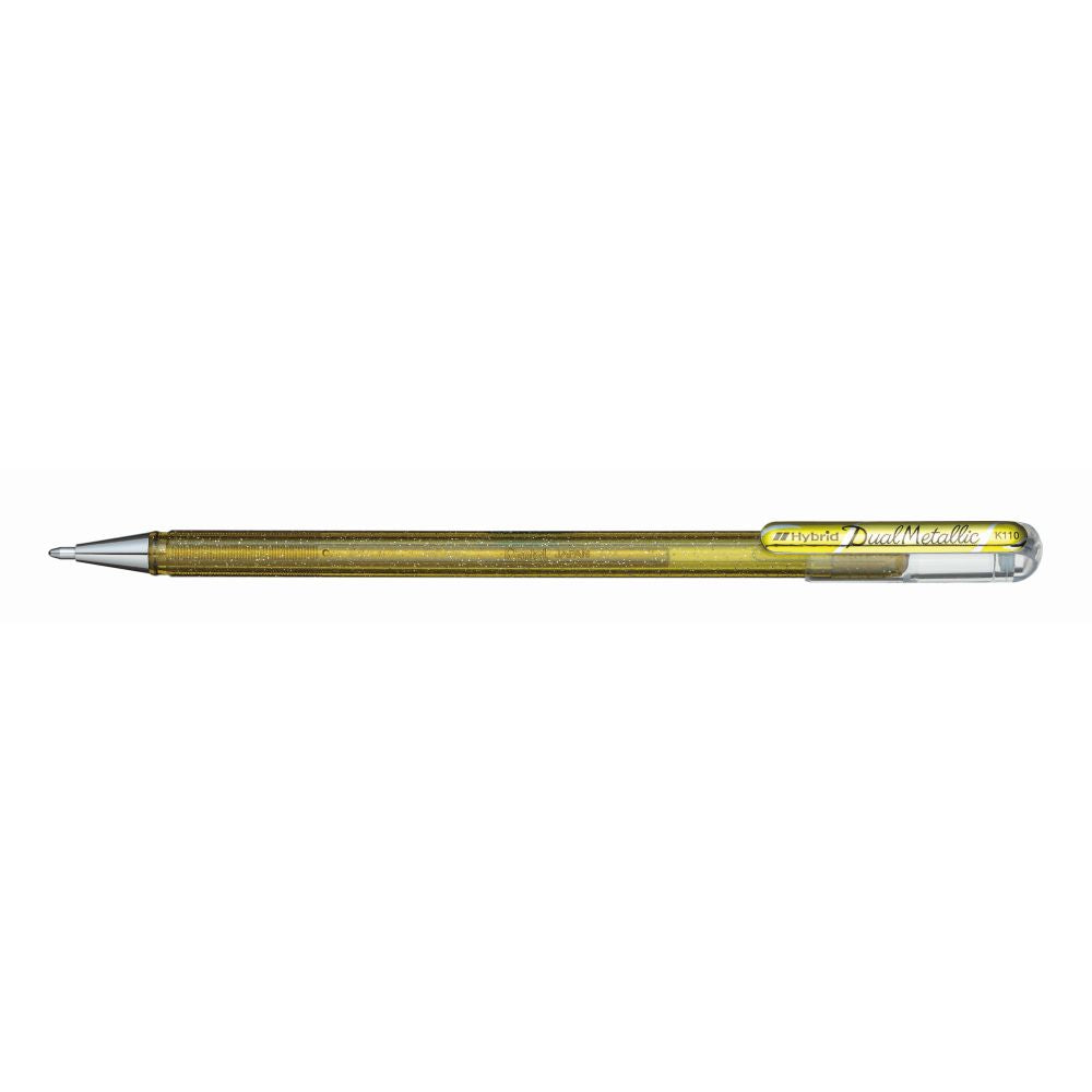 Roller cu gel Pentel Hybrid Duo Metallic, 1 mm, fara mecanism, corp transparent, scris auriu