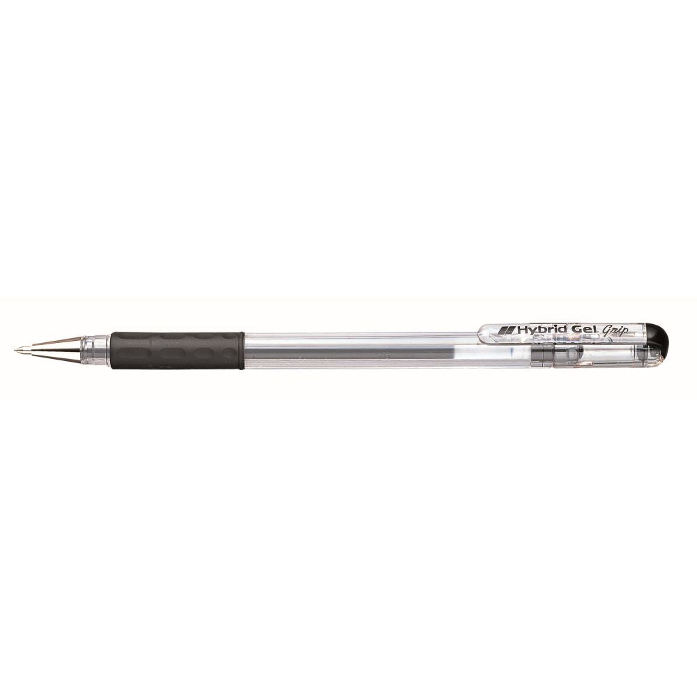 Roller cu gel Pentel Hybrid Grip, 0.6 mm, fara mecanism, corp transparent, grip negru