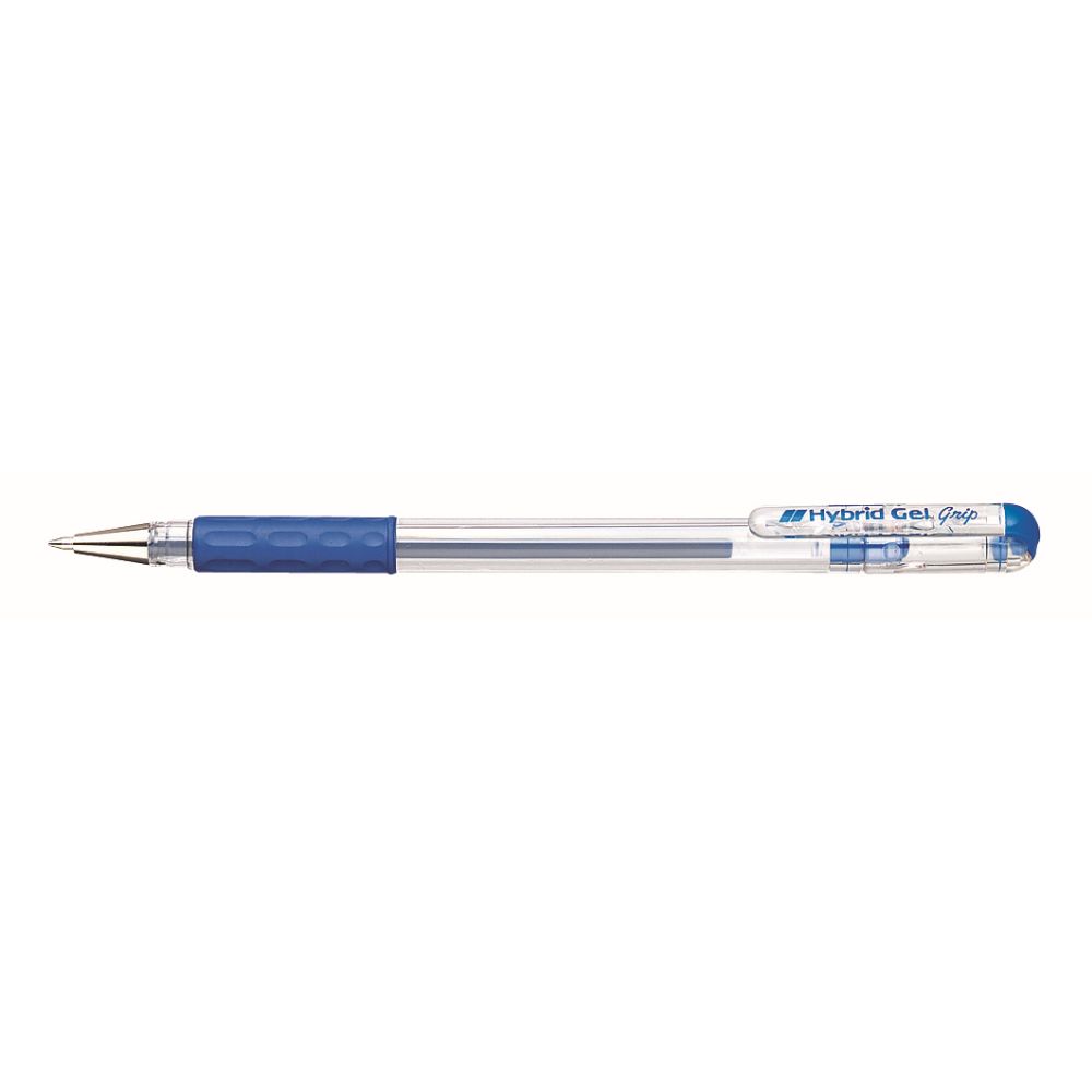 Roller cu gel Pentel Hybrid Grip, 0.6 mm, fara mecanism, corp transparent, grip albastru