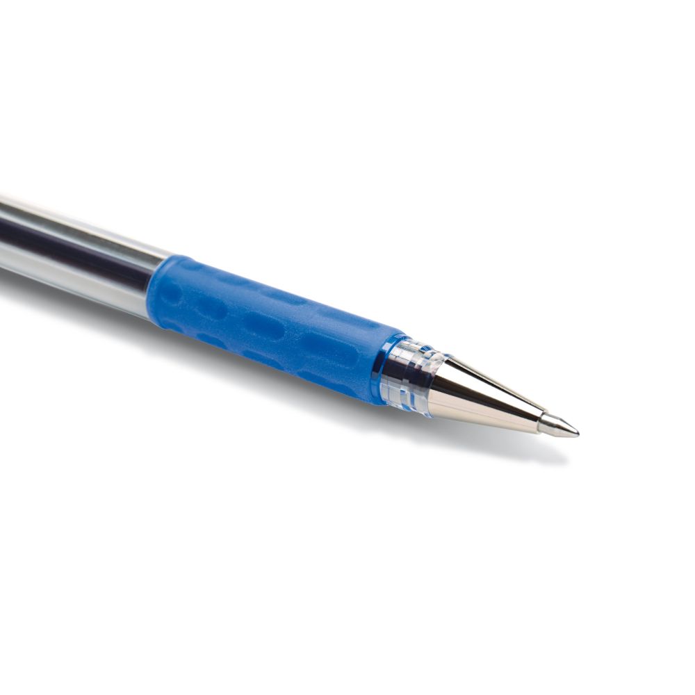 Roller cu gel Pentel Hybrid Grip, 0.6 mm, fara mecanism, corp transparent, grip albastru