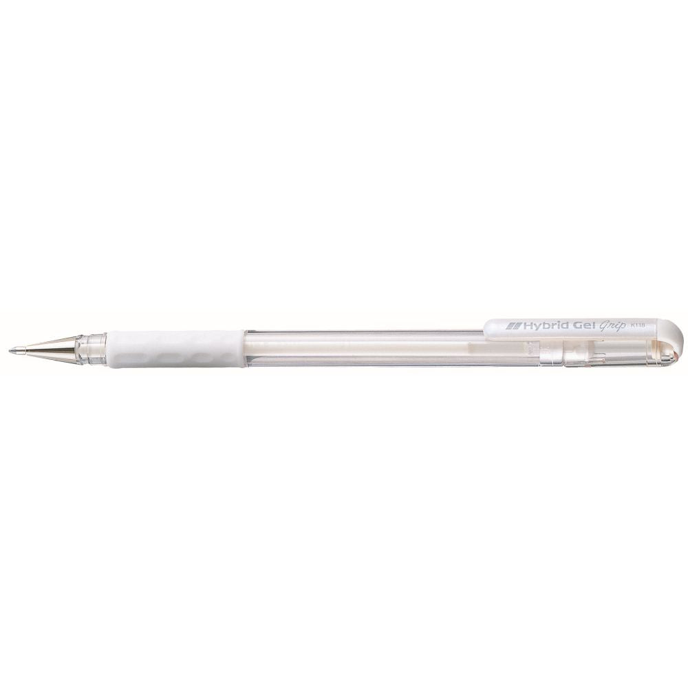 Roller cu gel Pentel Hybrid Grip, 0.8 mm, fara mecanism, corp transparent, grip alb