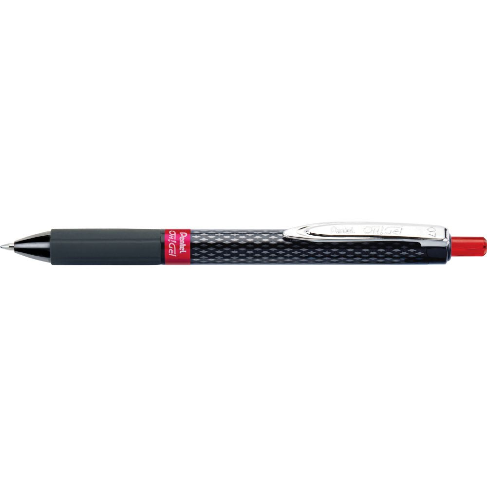 Roller cu gel Pentel OH!Gel, 0.7 mm, cu mecanism, rosu