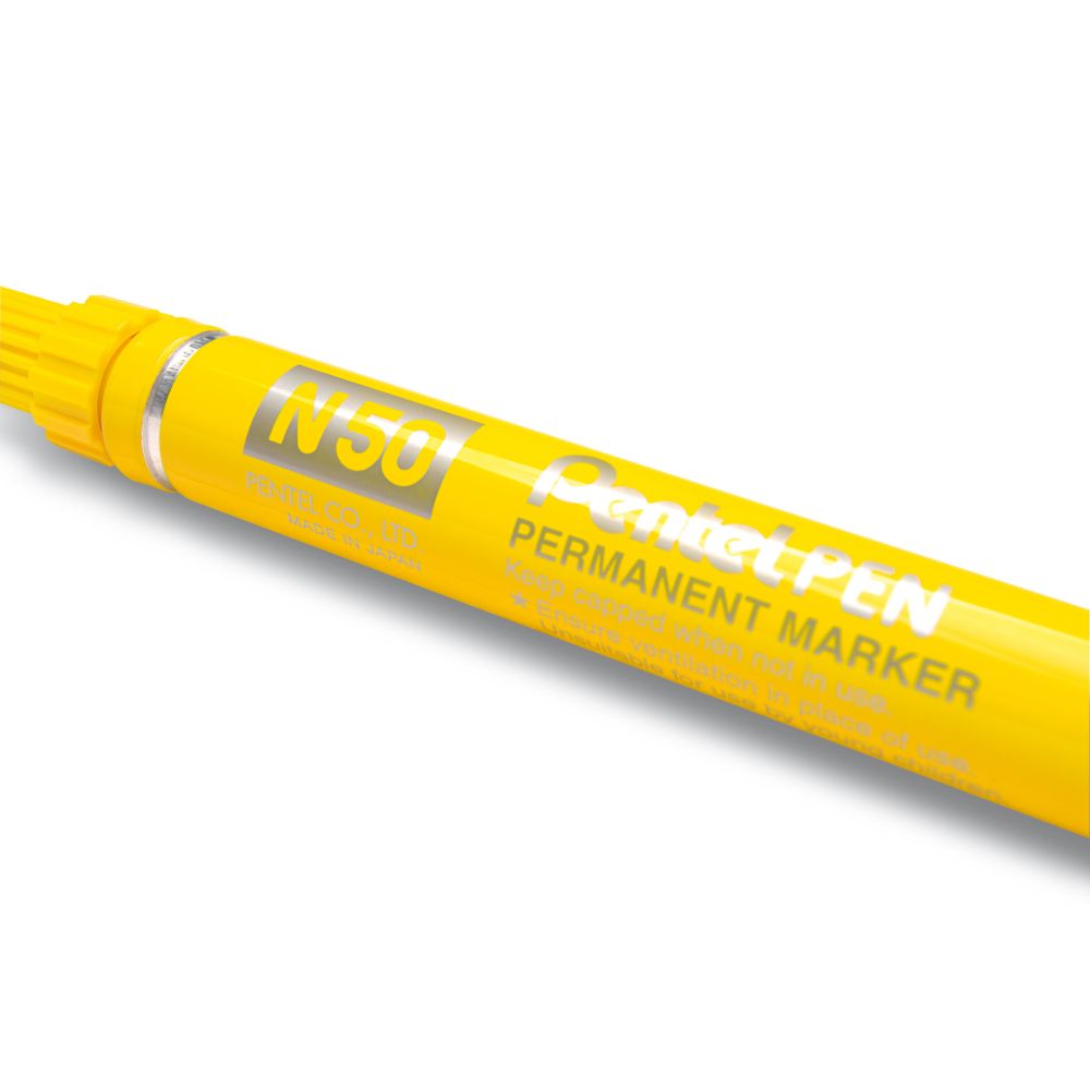 Marker permanent Pentel Pen N50, varf rotund, 4.3 mm, galben