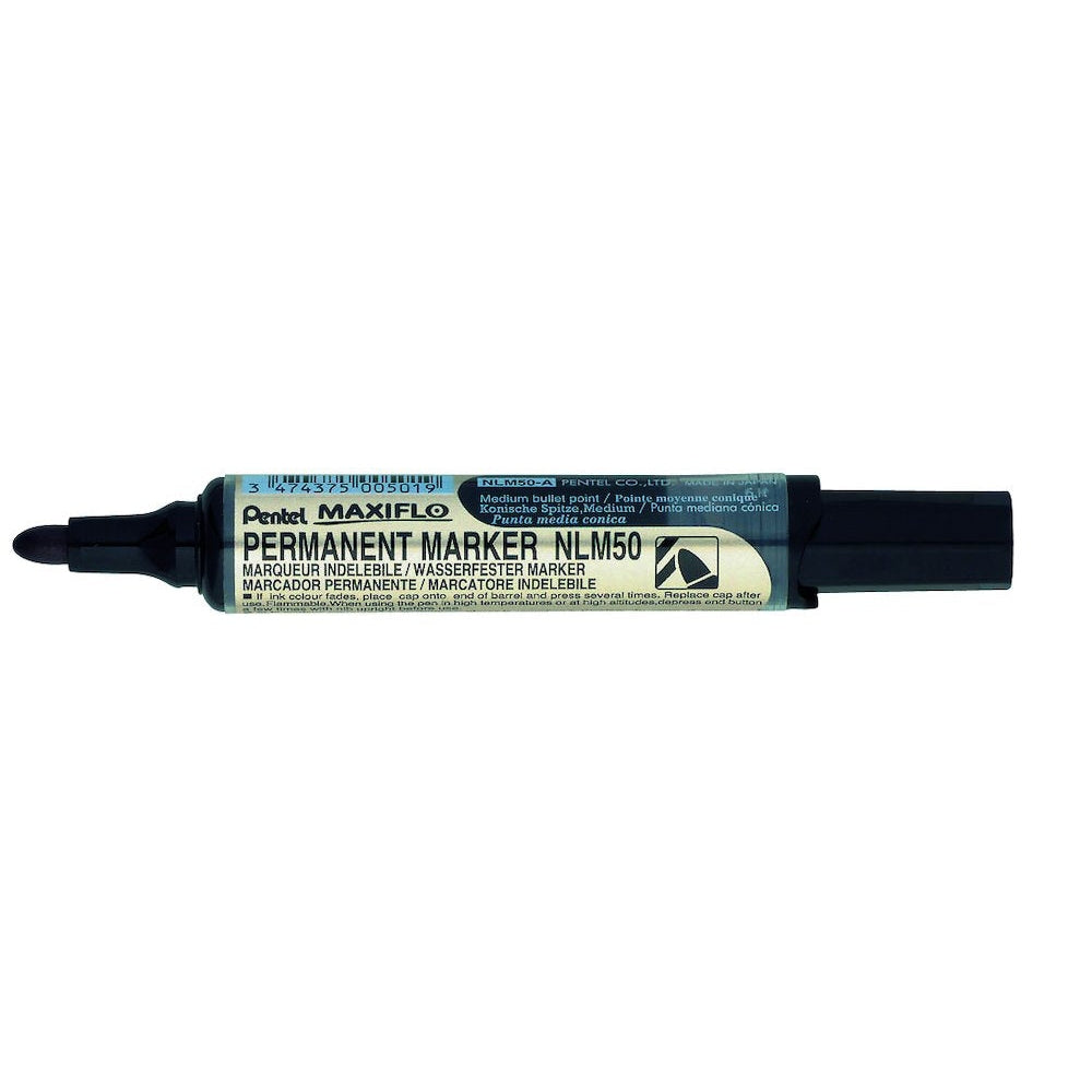 Marker permanent Pentel Maxiflo NLM50, varf rotund, 6 mm, negru