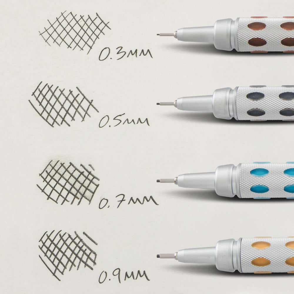 Creion mecanic Pentel Graphgear 1000, 0.9 mm, corp metalic argintiu, galben