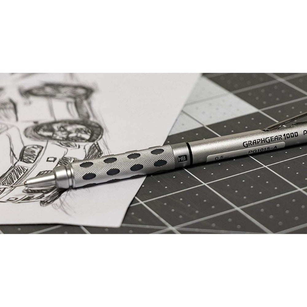 Creion mecanic Pentel Graphgear 1000, 0.9 mm, corp metalic argintiu, galben