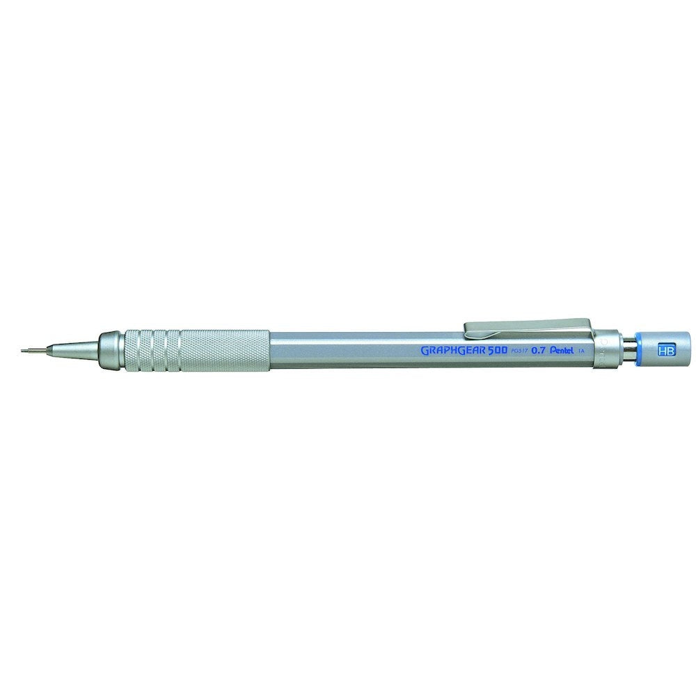 Creion mecanic Pentel Graphgear 500, 0.7 mm, corp metalic argintiu, bleu