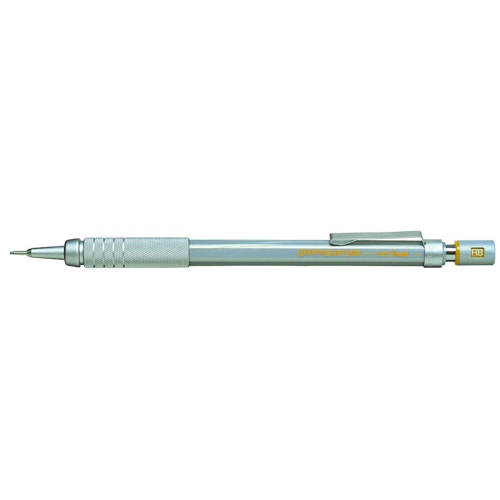 Creion mecanic Pentel Graphgear 500, 0.9 mm, corp metalic argintiu, galben