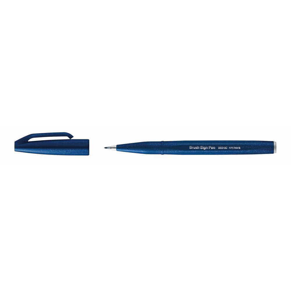 Carioca Pentel Brush Sign Pen, varf flexibil, bleumarin