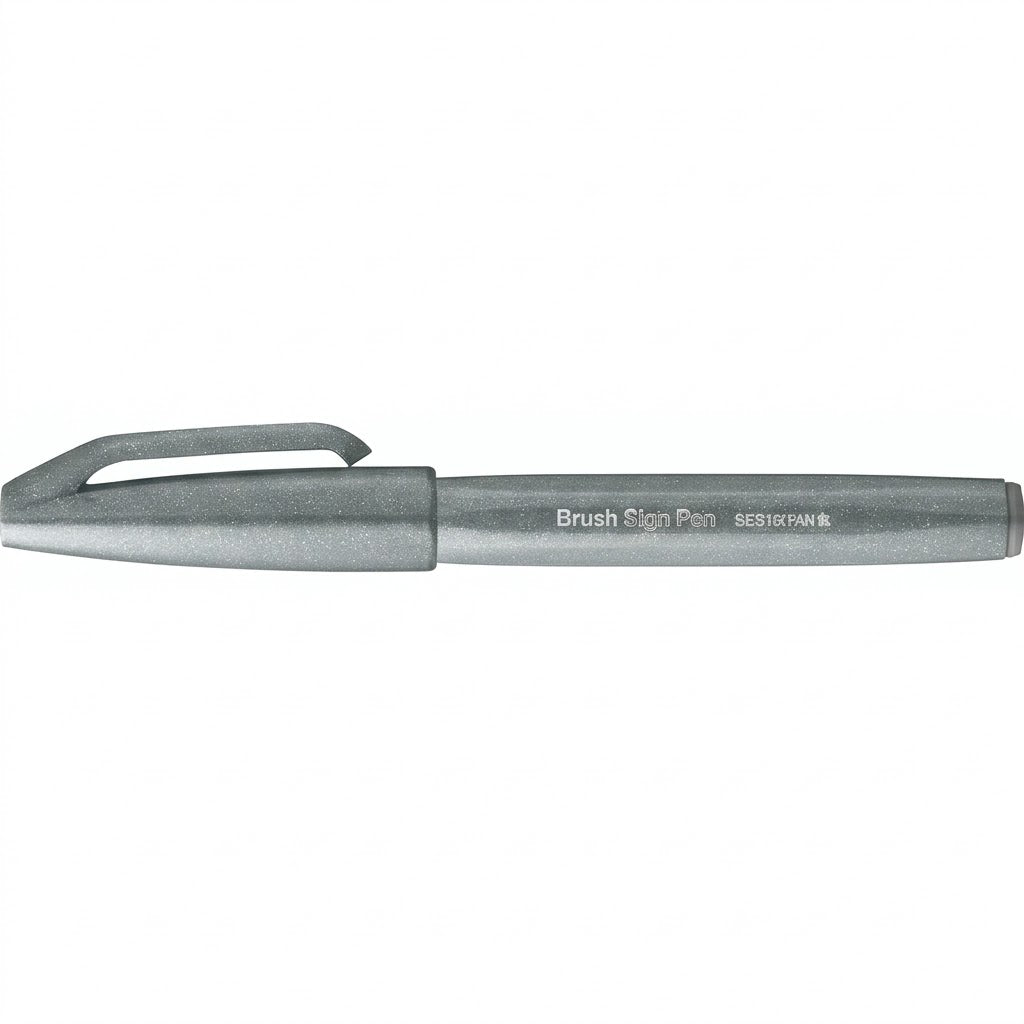 Carioca Pentel Brush Sign Pen, varf flexibil, gri