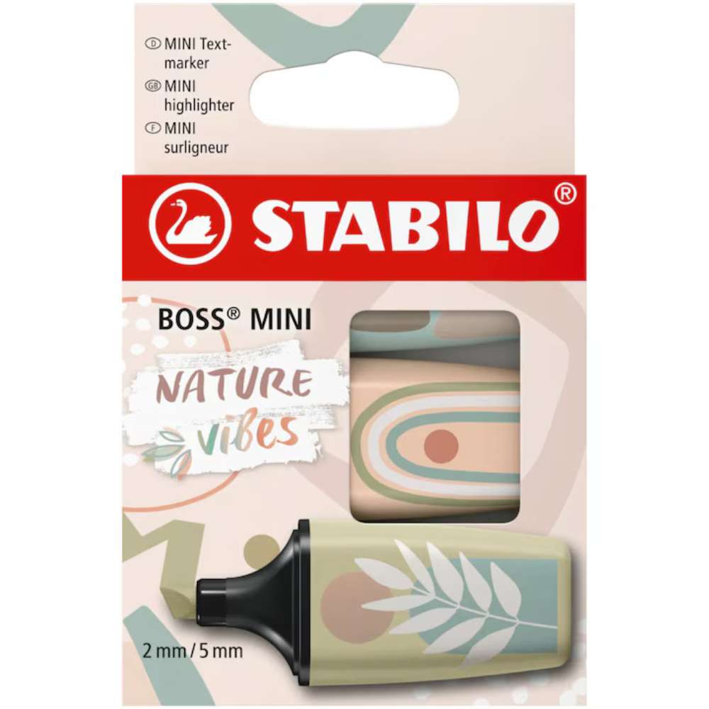 Textmarker Stabilo Boss mini Naturevibes, 3 culori / set, mud green, earth green, beige, etui caton