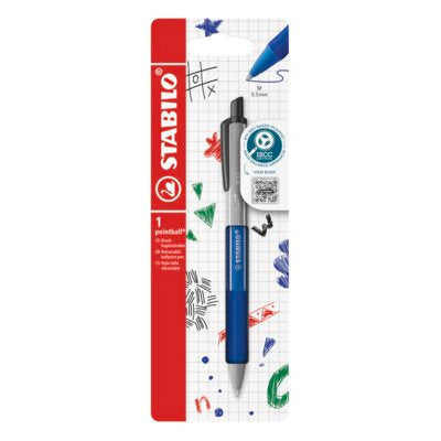 Pix cu mecanism Stabilo Pointball colorful, 0.5 mm, 87% plastic biodegradabil, 1 bucata / blister, albastru