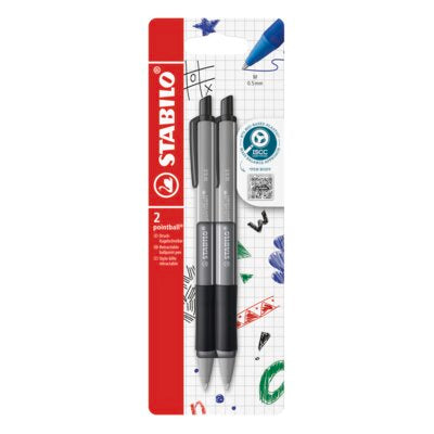 Pix cu mecanism Stabilo Pointball colorful, 0.5 mm, 87% plastic biodegradabil, 2 bucati / blister, negru