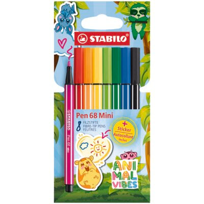 Carioca Stabilo Pen 68 Mini Animal Vibes, 1 mm, 8 culori /set