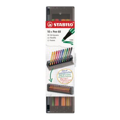 Carioca Stabilo Pen 68, 1 mm, 10 culori / set, cu suport pentru birou