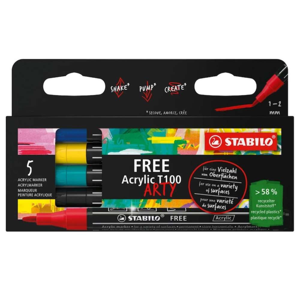 Marker acrilic Stabilo Free Acrylic T100, set Royal, 5 culori / set