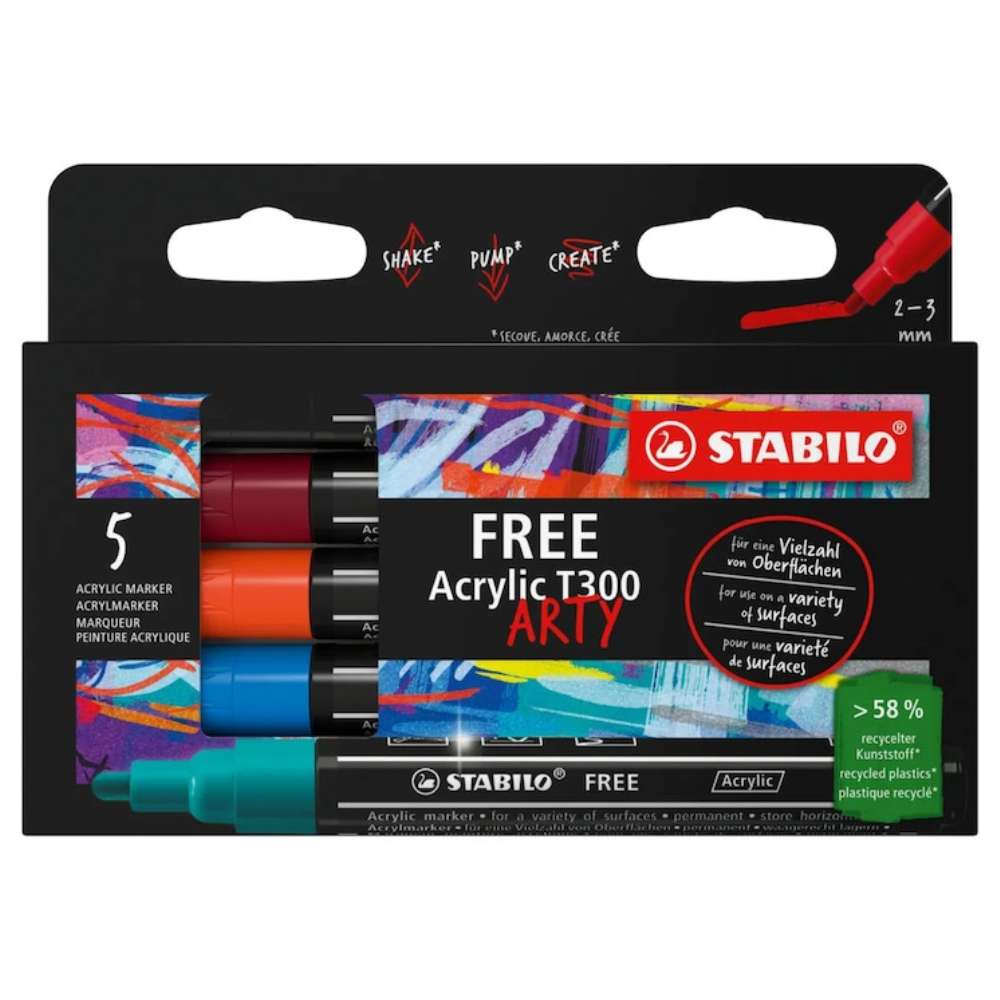 Marker acrilic Stabilo Free Acrylic T300, set Urban, 5 culori / set