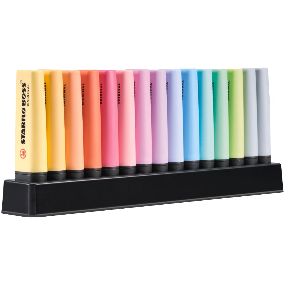 Textmarker Stabilo Boss Original Pastel, 15 culori / set, suport de birou