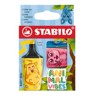 Textmarker Stabilo Boss mini Animal Vibes, 3 culori /blister, galben, roz, albastru