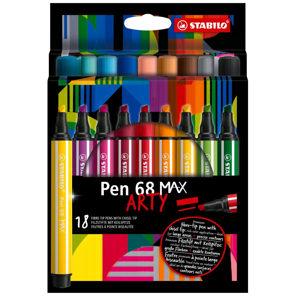 Carioca Stabilo Pen 68 Max, 1-5 mm, 18 culori / set, cutie carton Arty