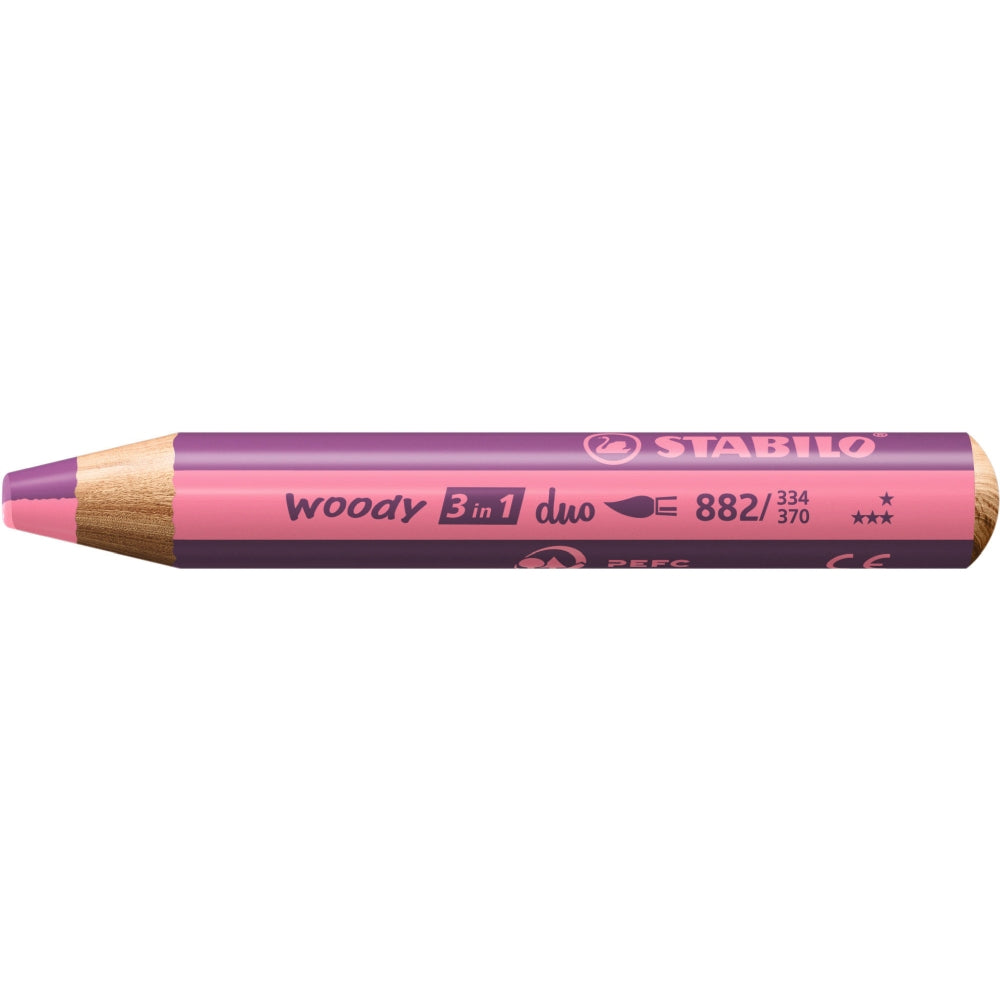 Creioane colorate Stabilo woody 3 in 1 duo, 10 mm, 5 bucati / set, ascutitoare, etui carton